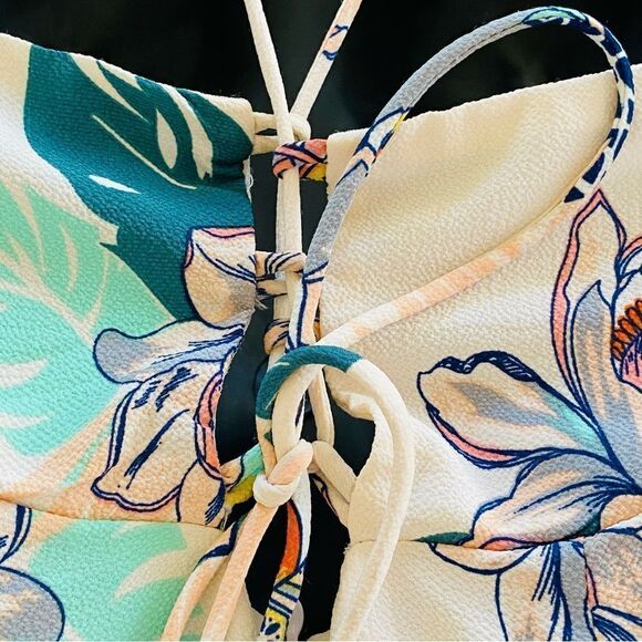 Ark & Co Abstract Tropical Floral Print Lace Up Back Crepe Jumpsuit Sz S - Picture 9 of 15